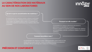 Qu'est-ce que la caractérisation des matériaux ?

La caractérisation des matériaux consiste à analyser en profondeur les propriétés physiques, chimiques et mécaniques d'un matériau. Cette analyse, aussi appelée analyse matière, est essentielle pour comprendre et optimiser la performance des matériaux utilisés dans vos produits.

Pourquoi est-elle cruciale ?

Les propriétés des matériaux déterminent directement la performance et la durabilité de vos produits. Mesurer et analyser ces propriétés permet d'obtenir des matériaux aux caractéristiques optimales, parfaitement adaptés à vos besoins spécifiques.

Comment procédons-nous ?

La caractérisation des matériaux se réalise à partir d'échantillons dont la forme et l'état varient selon les essais à effectuer. Certains échantillons nécessitent une préparation spécifique, telle que le polissage pour l'analyse de la micro-porosité.